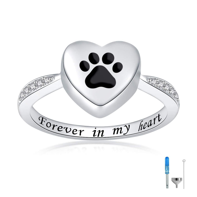 Sterling Silver Love Heart Urn Ring for pet Dog Cat's Ashes Forever in My Heart Paw Print Cremation Finger Rings 8 - PawsPlanet Australia