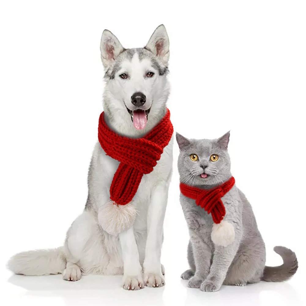 [Australia] - Yu-Xiang Dog Christmas Knitted Scarf Pet Accessories Red Gray Green Winter Cat Bib Pompom Warm Winter Holiday Accessories for Small Medium Cats Dogs Lovely Winter Outfits L 