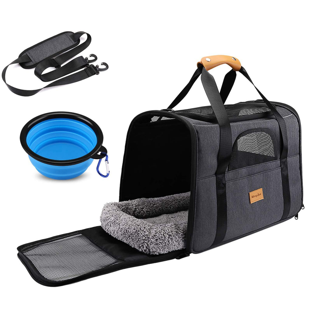 Cat Carrier Dog Carrier, Pet Travel Carrier Airline Approved for Small Dogs Puppies Cats of 15lbs, Portable Pet Transport Bag with Adjustable Shoulder Strap + Removable Soft Cushion + Foldable Bowl - PawsPlanet Australia