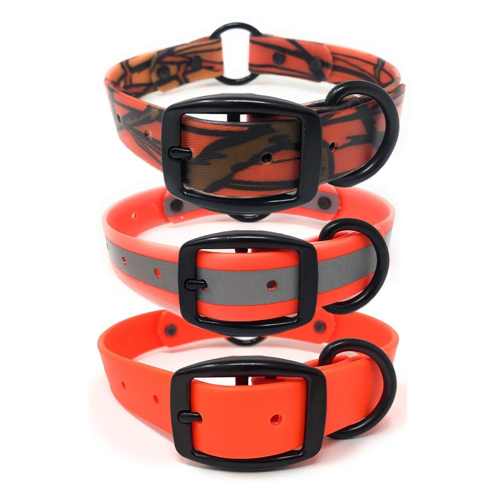 [Australia] - Black Hardware Dog Collar with Heavy Duty Center Ring | for Small, Medium, Large, or XL Dogs Orange Reflective Large/Cut-to-Fit (fits 15 inch to 23 inch neck) 