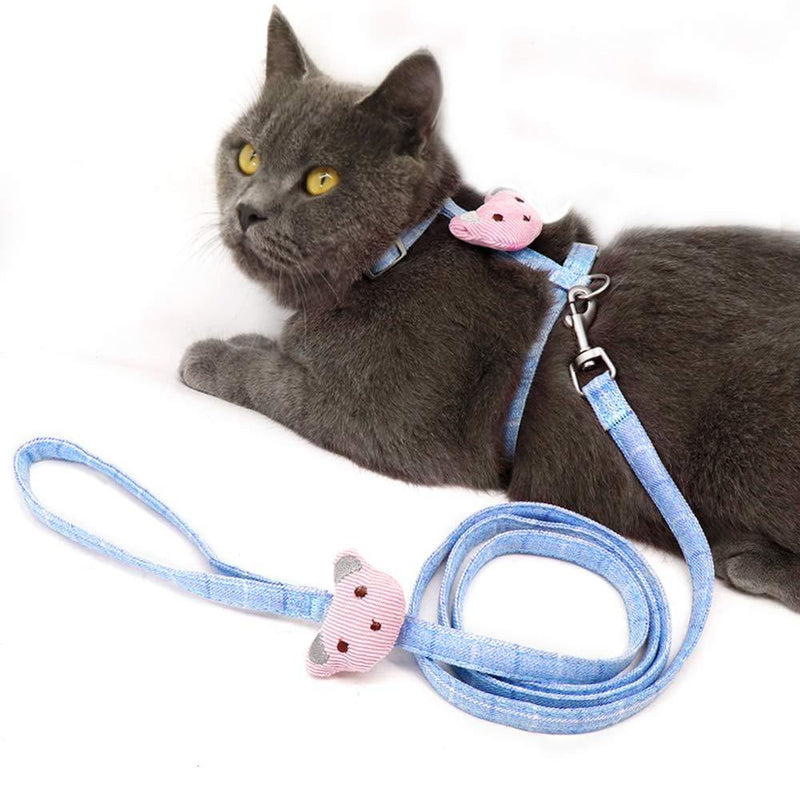 [Australia] - Forestpaw Cute Cat Halter Harness with Matching Leash,Escape Proof Adjustable Soft Canvas Strap and Long Leash for Cat Kitten Interaction and Outdoor Walking S Blue 
