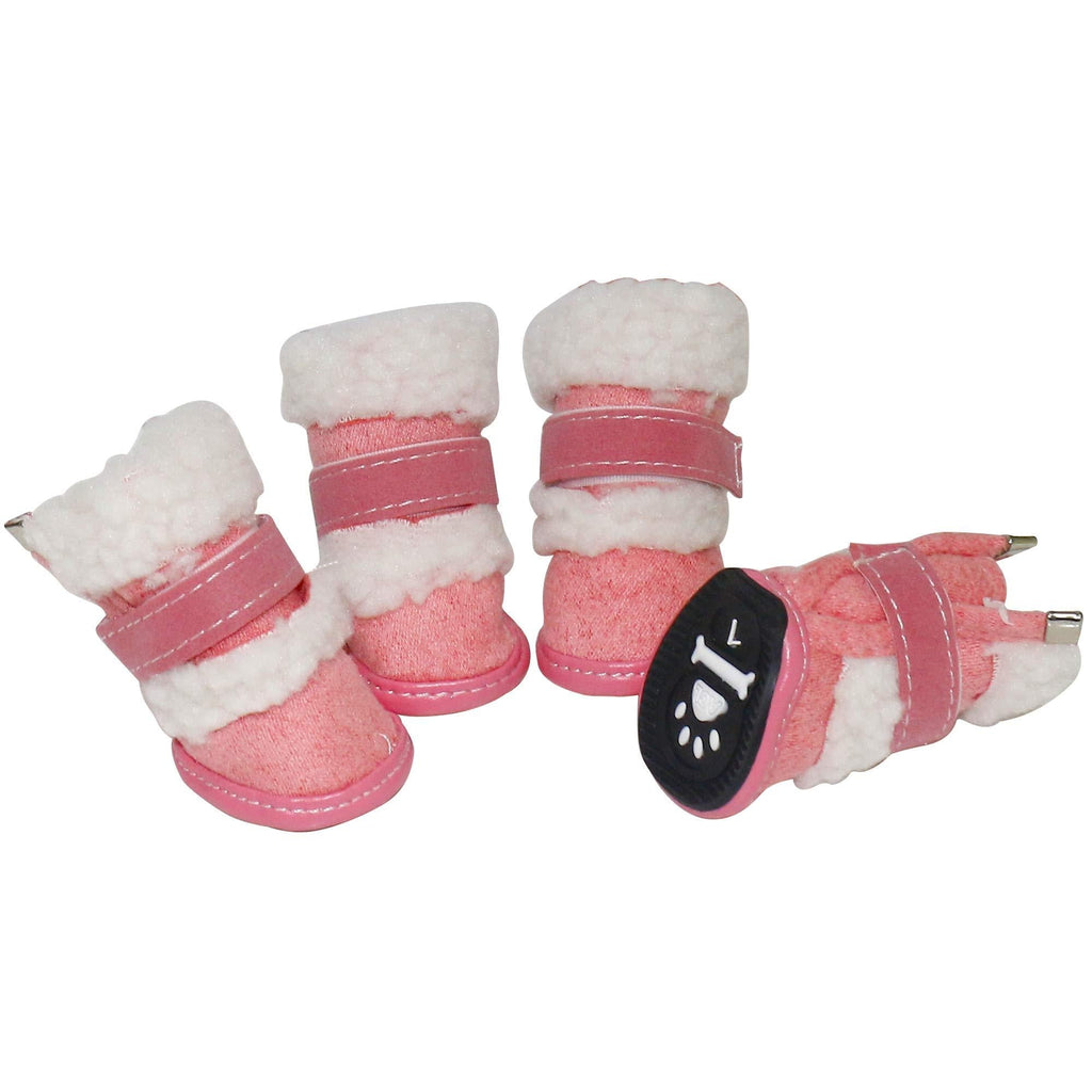 [Australia] - URBEST 4Pcs Detachable Closure Puppy Dog Shoes, 2019 New Booties Boots for Small and Medium Dogs, Warm Snow Boots S Pink 