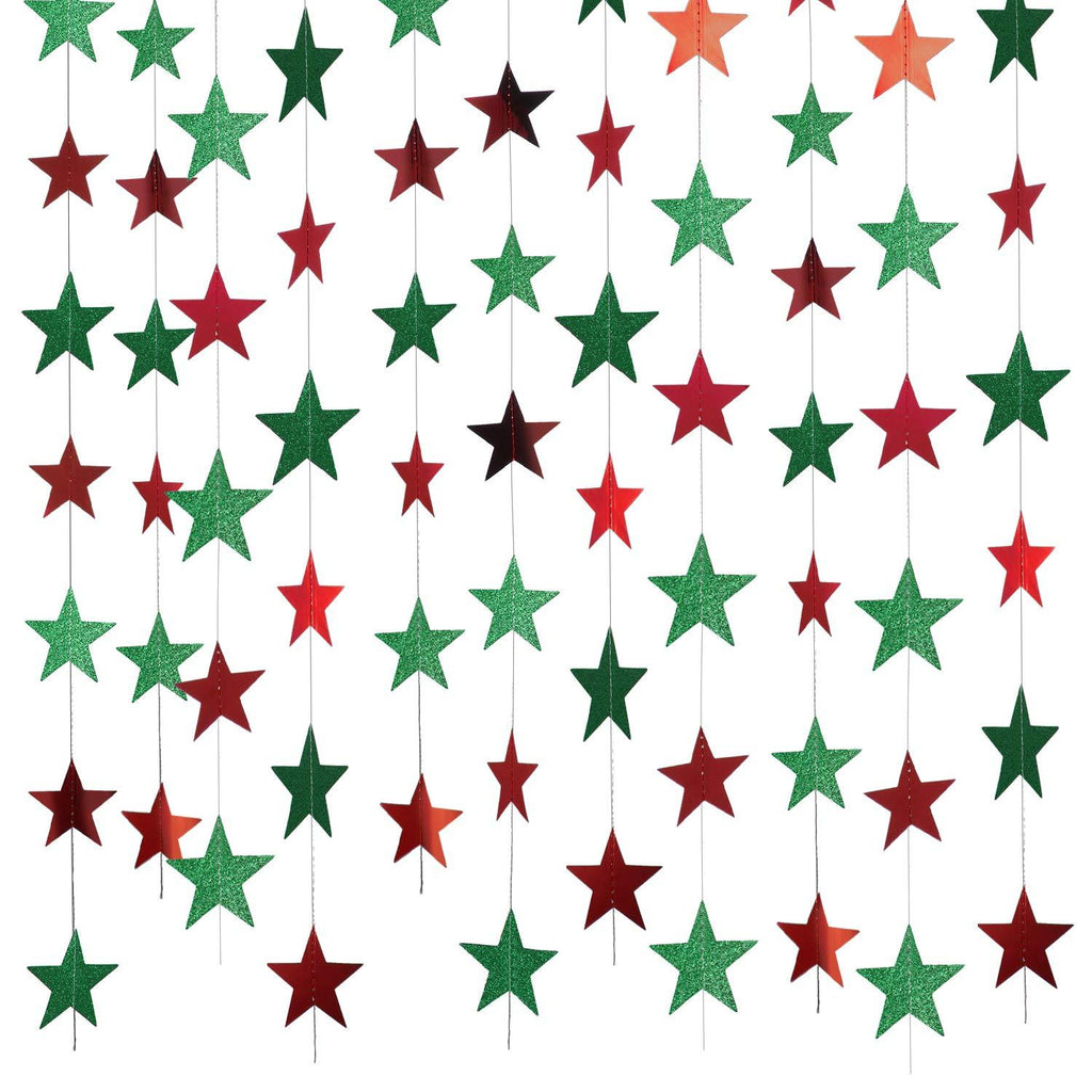 Patelai 184 Feet Red and Green Glitter Star Paper Garland Christmas Hanging Decoration for Wedding Birthday Xmas Festival Party - PawsPlanet Australia
