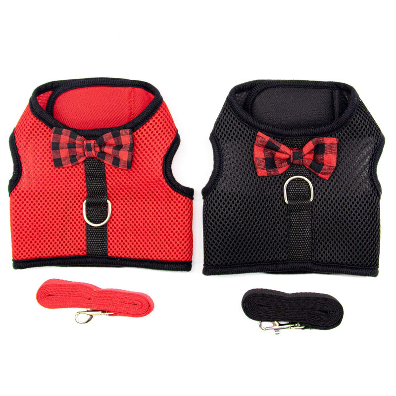 [Australia] - AUEAR, 2 Pack Pet Harness with Leash Rabbit Vest Harness with Leash L Size Adjustable Soft Breathable Mesh for Dog Cat(Black, Red) 