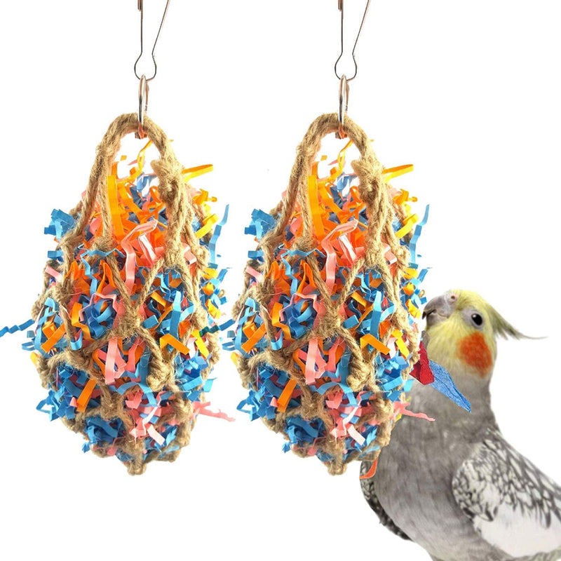 [Australia] - WEIYU 2PC Bird Toys Hanging Pulling Mesh Bag Foraging Bird Wire Drawing Toys Mesh Bag Hanging Chewing Toy for Parakeet Cockatiel Conure Cockatoo African Grey Macaw 