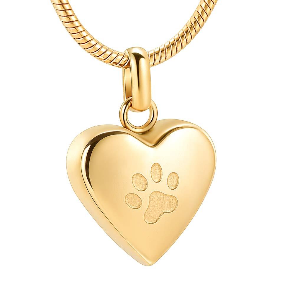 Pet Urn Necklace Heart Memorial Urn Pendant Dog Cat Keepsake Funeral Jewelry 316L Stainess Steel Paw Print Cremation Jewelry Gold One Paw - PawsPlanet Australia