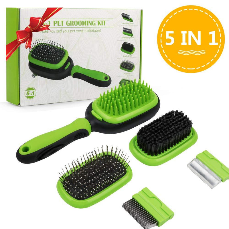 [Australia] - AriTan Updated Pet Brush 5 in 1, Dog and Cat Shedding Grooming Tools Suitable for Long or Short Hair Removes Undercoat, Dander, Dirt, Massages, Improves Circulation, Best Gift 