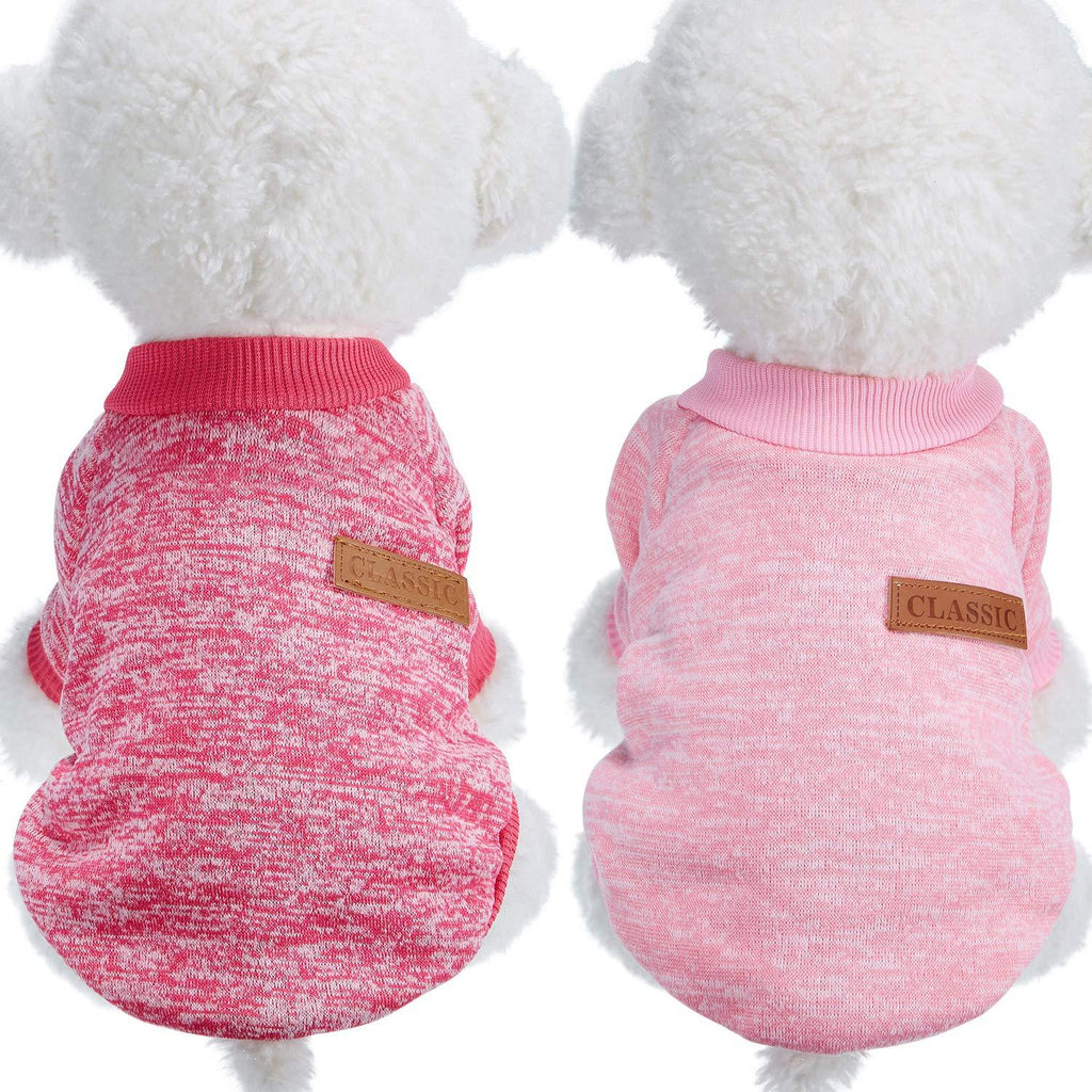 [Australia] - SATINIOR 2 Pieces Pet Clothing Winter Puppy Classic Warm Coat Winter Puppy Sweater Puppy Knitwear Clothes (S, Rosy Red, Pink) 