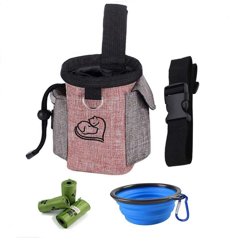 Dog Treat Bag - Training Pouch for Dogs with Collapsible Food Bowl - Pet Training Bag with Adjustable Waist Strap and 3 Rolls Poop Bags - Food Snack Kibble Storage Holder Walking with Dogs - PawsPlanet Australia