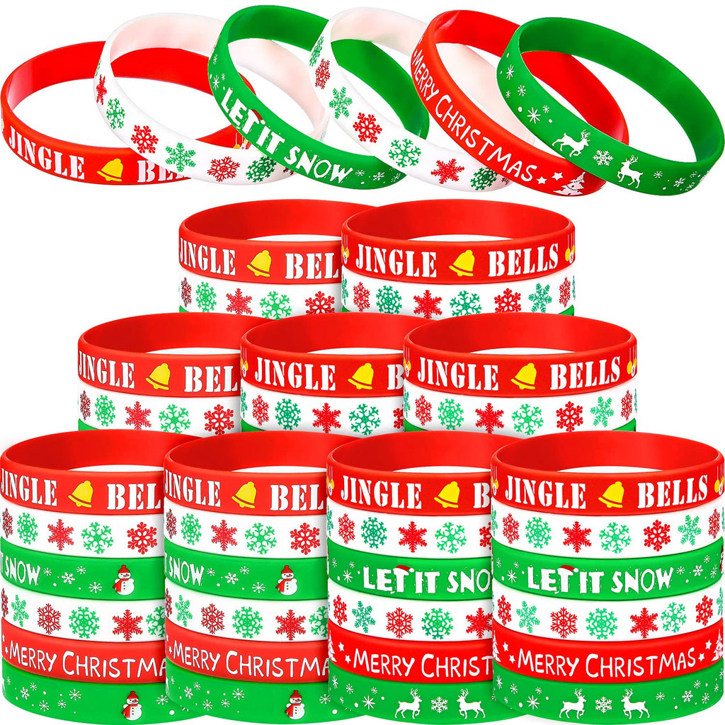 JOVITEC Christmas Silicone Bracelets Wristbands Rubber Silicone Xmas Rubber Bracelet Merry Xmas Patterns for Christmas Party Favor Decoration (60 Pieces) - PawsPlanet Australia