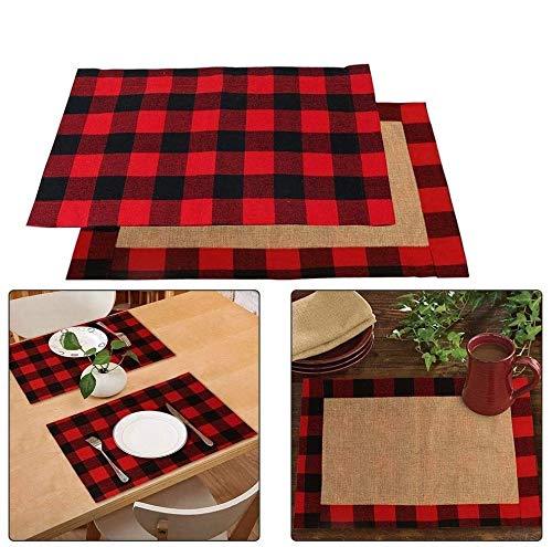 Funyear Cotton and Burlap Check Placemats for Christmas Table Décor,Red and Black Plaid Table Mats, Waterproof Plaid Placemats for Christmas Decorations(6pcs) Red and Black - PawsPlanet Australia