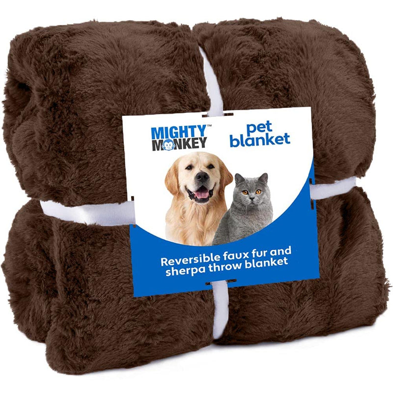 MIGHTY MONKEY Pet Blanket, Soft Reversible Sherpa Cat and Dog Blanket, Machine Washable, Plush, Warm and Cozy Faux Fur Throw, Puppy Bed Cover, for Crates, Couch, Car 24" x 32" Cozy Brown - PawsPlanet Australia