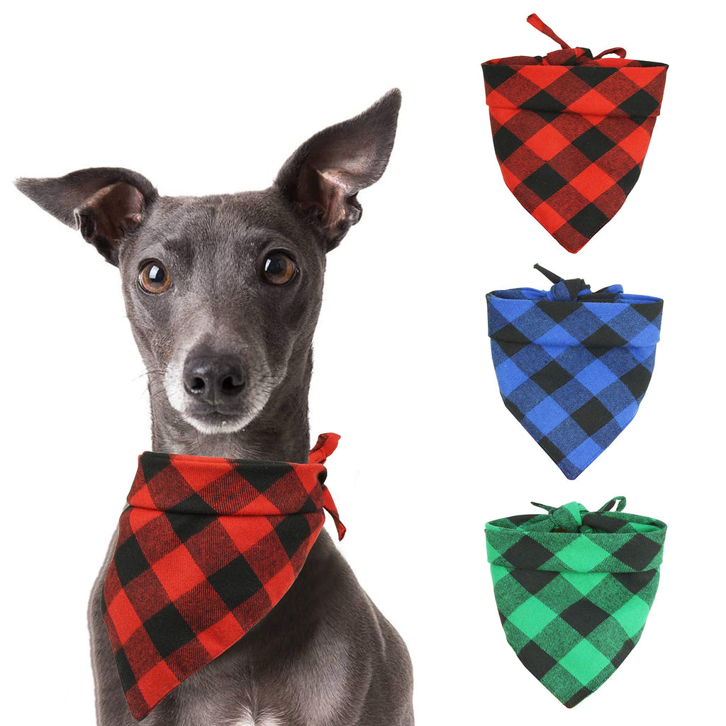 Pohshido 3 Pack Dog Buffalo Plaid Flannel Bandanas Scarfs Holiday Triangle Bibs Accessories for Small Medium Large Dogs Cats Puppies Pets, Red Black, Green and Navy Blue - PawsPlanet Australia