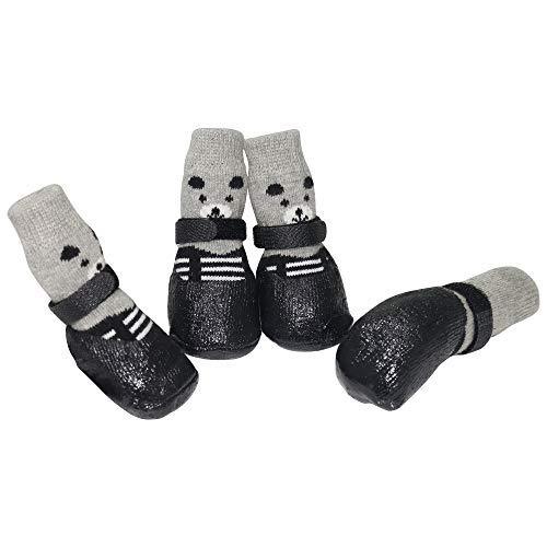 [Australia] - URBEST Dog Socks, 4Pcs Dog Shoes for Dogs Cat Socks Non-Slip Soles Adjustable Dog Cat Paw Socks Fit for Puppy and Small Dogs M Black 