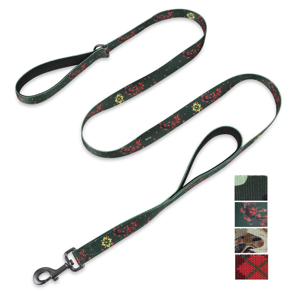 [Australia] - Hyhug Pets Two Padded Handles Leash (18 inches and 6ft Long),Traffic and Colorfast Webbing Lead for Large Dogs Professional Training and Daily Use Walking. Green Plum Flower 