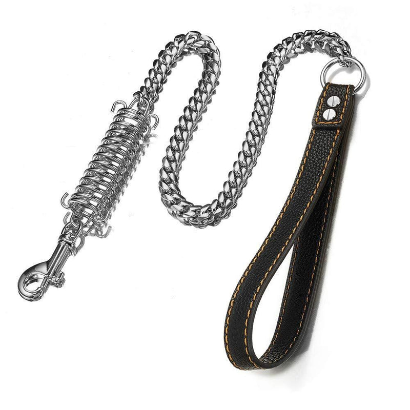 [Australia] - Aiyidi Dog Leashes Stainless Steel Strong Silver Dog Chain Leashes Labor-Saving, Safe, Wear-Resistant, Waterproof Dog Leashes 1FT, 2FT, 3 FT, Cuban Chain with Leather Handle 3ft (36inch) for Samll dog 