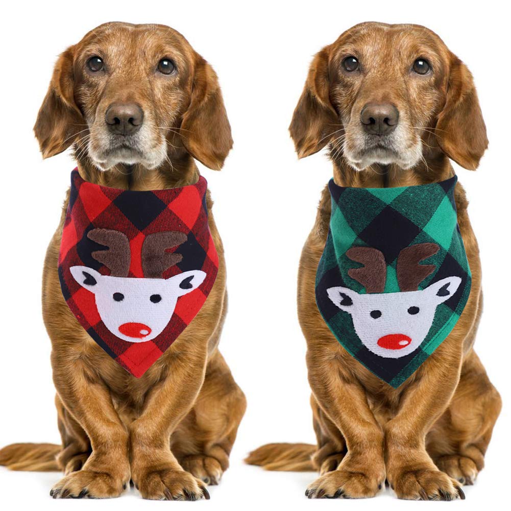 [Australia] - Cuteboom Dog Christmas Santa Claus Bandanas Pet Birthday Scarf Winter Bibs for Small to Large Dogs (2pack) Elk 