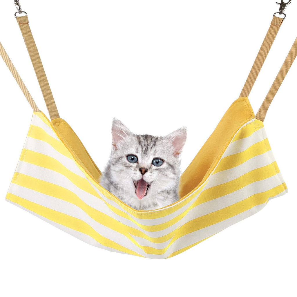 [Australia] - Whollyup Cat Hammock Bed Pet Cage Hammock Hanging Soft Pet Bed for Kitten Ferret Puppy Rabbits or Small Pet Reversible Pet Supplies Winter Summer Plush Fabric Fresh Stripes Pattern Yellow Stripe 
