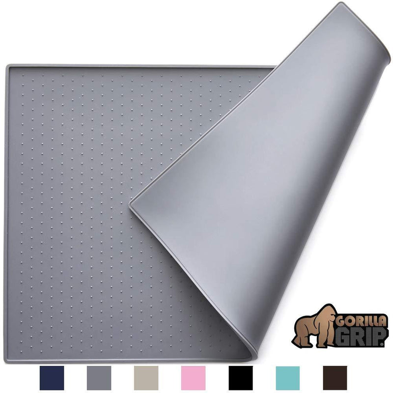 [Australia] - Gorilla Grip Original Silicone Pet Feeding Mat, BPA Free, Easy Clean, Dishwasher Safe, Waterproof, Raised Edges, Pets Placemat Tray Mats to Stop Cat and Pet Food Spills and Water Bowl Messes on Floor Small: 18.5" x 11.5" Gray 