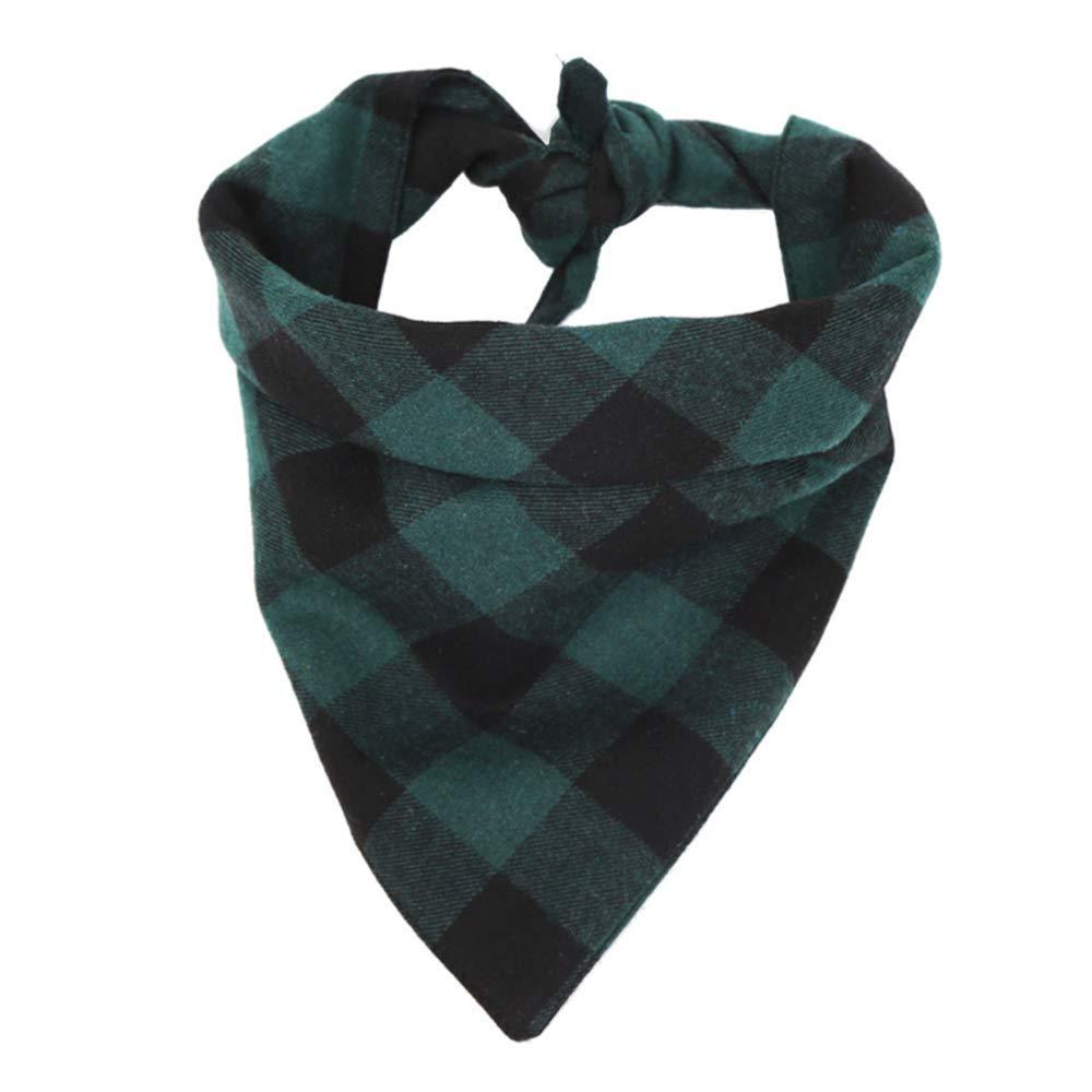 [Australia] - YAKA Pet Dog Bandana Triangle Bibs Scarf, Double-Cotton Plaid Printing Kerchief Set Accessories for Small and Medium Dog Small/Neck circumference suitable8.6-15inch Black and Green lattices 