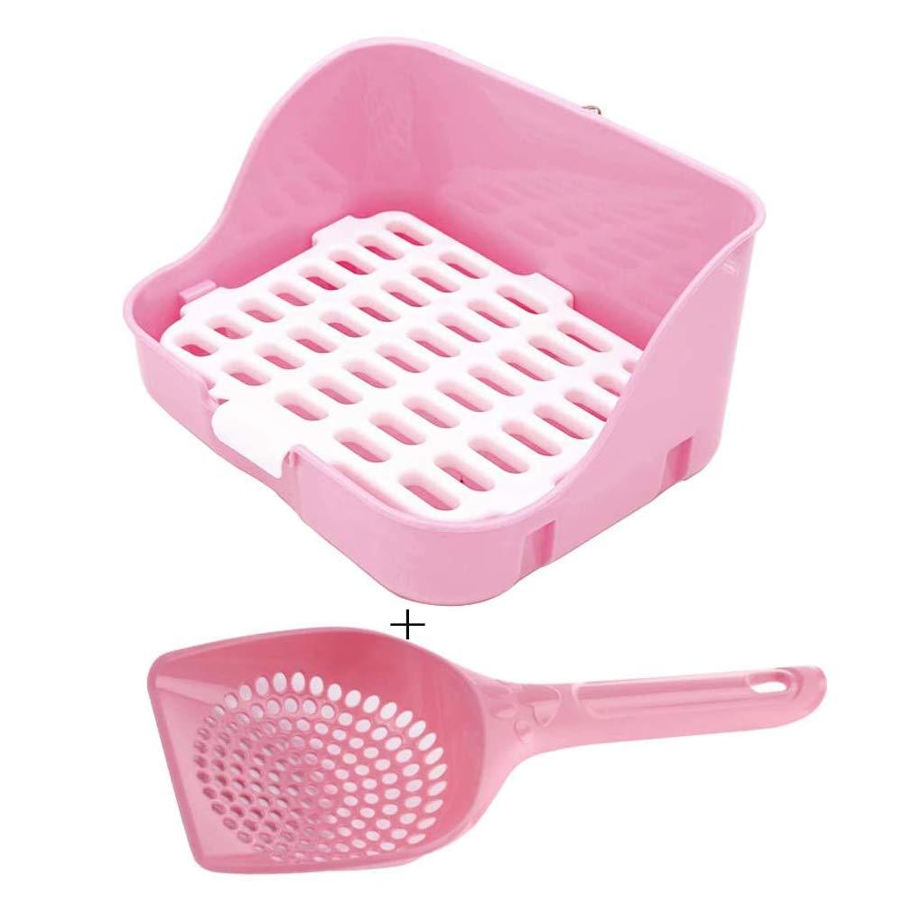 Rabbit Litter Box Potty Training Corner Pan with Grate for Adult Guinea Pigs Ferrets Rats Pink - PawsPlanet Australia