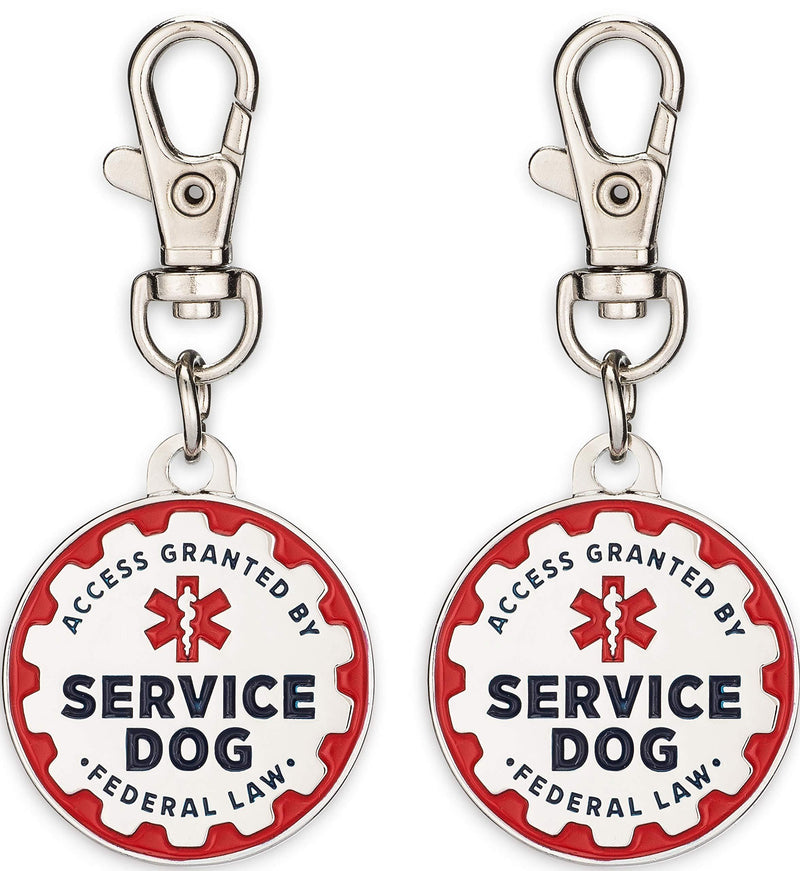 [Australia] - Industrial Puppy Service Dog Tag, 2 Pack: Metal Pet ID Tags for Service Animals, Emotional Support Dogs & Therapy Dogs, 1/1.25 Inch Diameter, Double Sided, Navy Lettering & Red Enamel Trim 1 Inch (Small Dogs) 