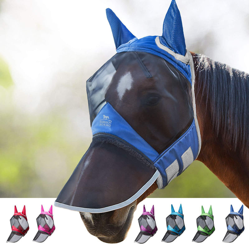 Harrison Howard CareMaster Pro Luminous Horse Fly Mask Long Nose with Ears UV Protection for Horse- Aquamarine Cob (Medium) - PawsPlanet Australia