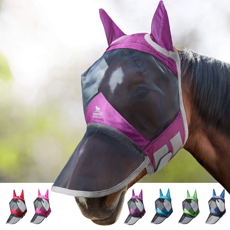 Harrison Howard CareMaster Pro Luminous Horse Fly Mask Long Nose with Ears UV Protection for Horse-Amethyst Full (Large) Amethyst - PawsPlanet Australia