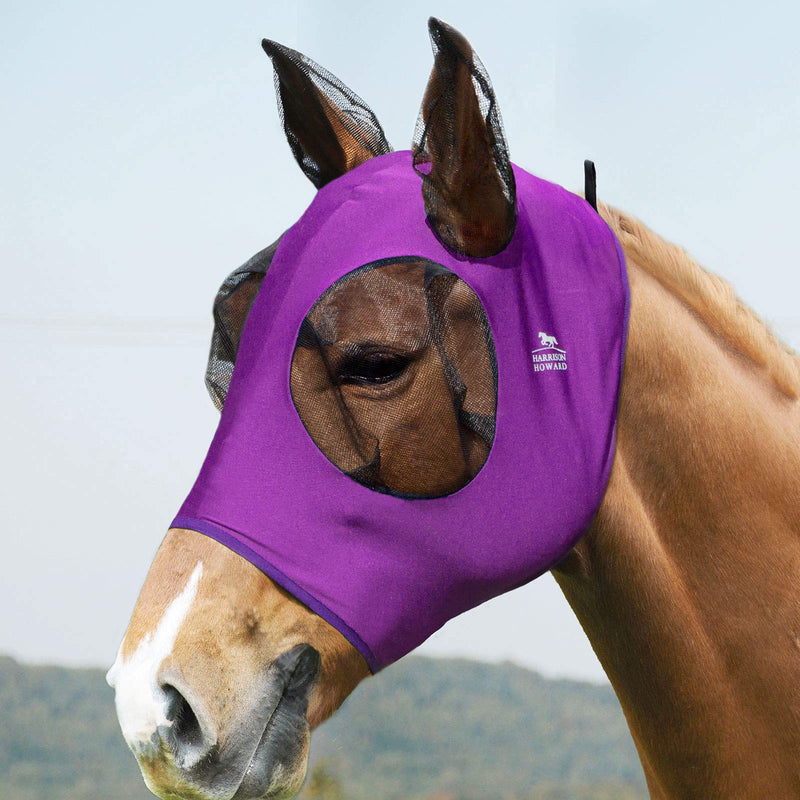 Harrison Howard Super Comfort Horse Fly Mask Elasticity Fly Mask with Ears UV Protection for Horse Cob (Medium) Amethyst - PawsPlanet Australia