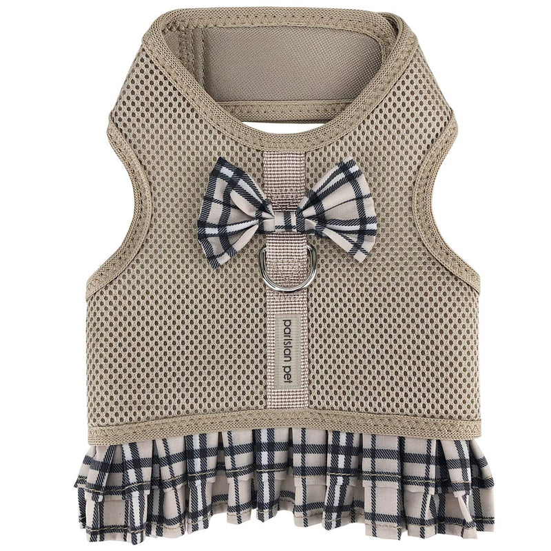 [Australia] - Parisian Pet Dog Cat Harness Step-in Vest, Plaid, Camo, Leopard, Polka Dot Dress Medium Plaid/Khaki Dress 