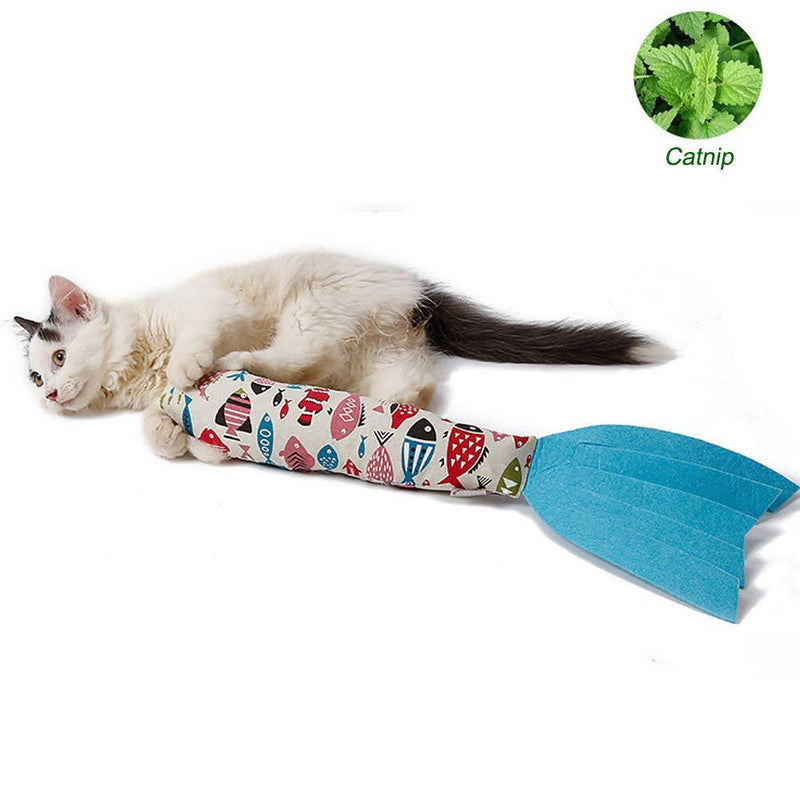 [Australia] - yanxi Catnip Toy Fish Cat Toys Cats Cushion Pillow with Noise Paper for Teeth Chewing Grinding Interactive Blue 
