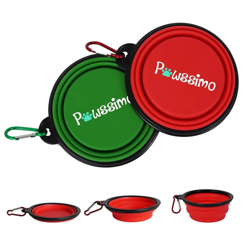 [Australia] - Pawssimo 2 Pack Collapsible Silicone Dog, Cat Food & Water Bowl | Multi Use, Travel Cup BPA Free Dishwasher Safe | Large Compact Dish, Free Carabiner 