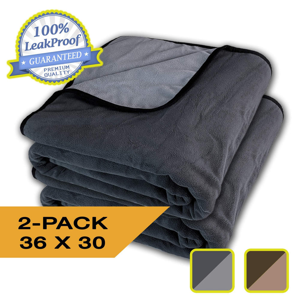 [Australia] - LovingBlanket 100% Leak Proof, Waterproof (Colors/Sizes) Totally Pee Proof, EZ-Wash, Durable, 3 Layer Blanket | Baby, Adults, Pets, Dogs, Cats, Cozy Soft 2-Pack 36"x30" Slate Grey/Cool Grey 