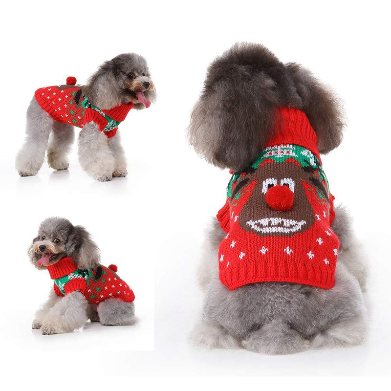 Delifur Rudolph The Red Nosed Reindeer Dog Sweater Pet Christmas Sweater Winter Knitted Warm Clothes for Small Medium Dogs Cats L - PawsPlanet Australia