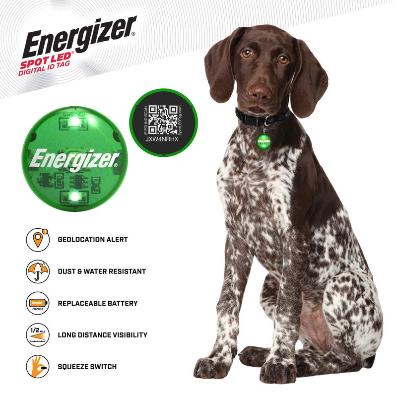 [Australia] - SPOT LED Energizer Digital Pet QR Recovery ID Tag, IP65 Water and Dust Resistant with Half Mile Visibility Green 