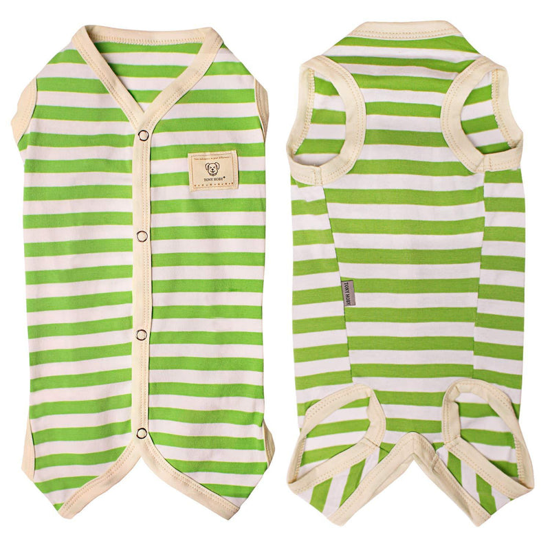 [Australia] - TONY HOBY Pet Clothes Sleeveless Dog Pajamas Dog Jumpsuit PJS with Stripes for Summer Green M 