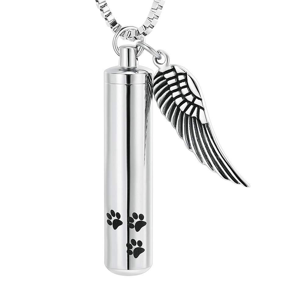 [Australia] - XSMZB Angel Wing Charm Cremation Jewelry for Ashes for Pet Dog Cat Stainless Steel Memorial Urn Necklace Keepsake Pendant Locket Silver-Size L 