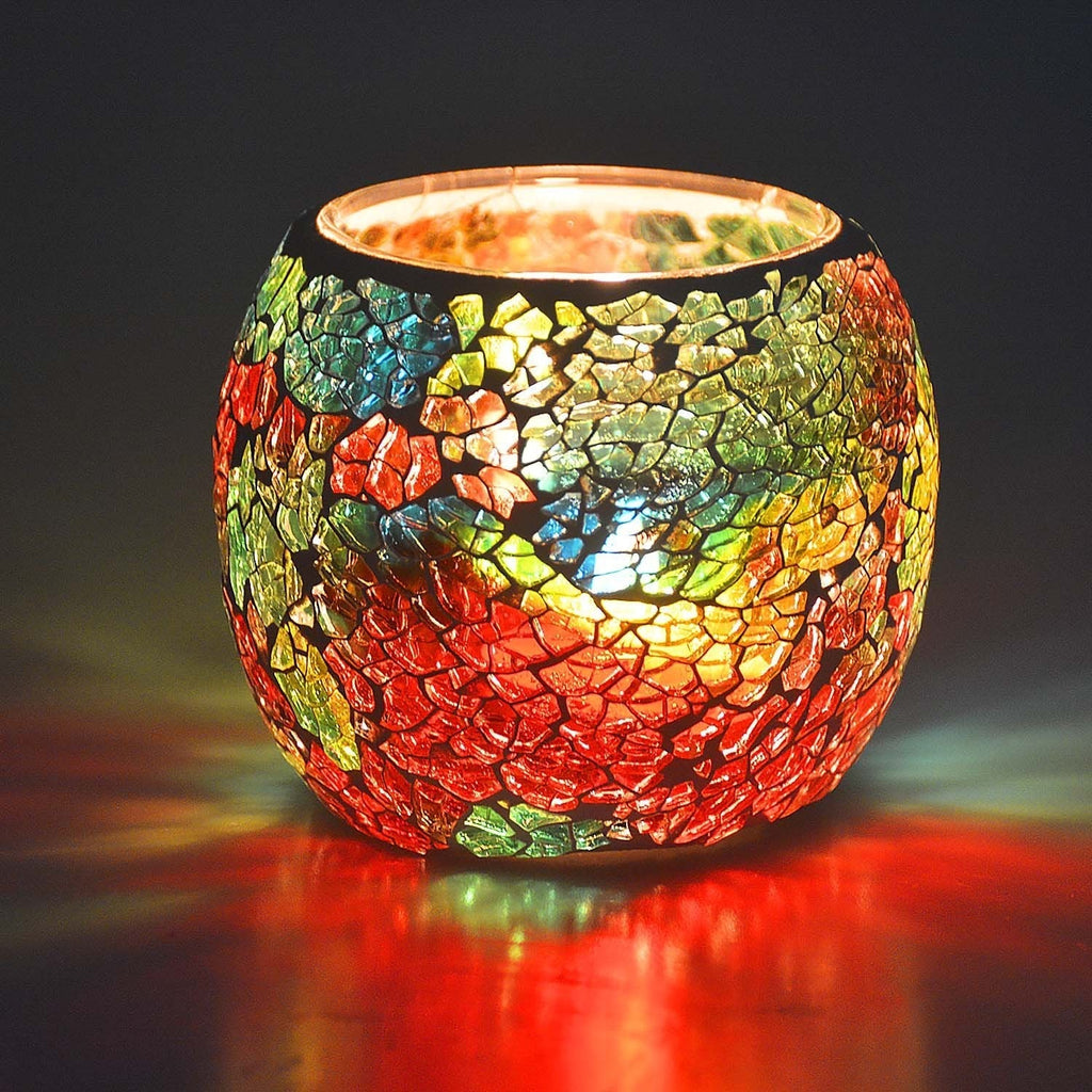 Scented Candle Holder Mosaic Glass Tea Light Holder,Handmade Romantic Glass Tealight Candle Holder for Aromatherapy,Party Décor(NO Candles),Also Used as Vase,Pen Holder,Potted Plants Bowl (Rainbow) Rainbow - PawsPlanet Australia