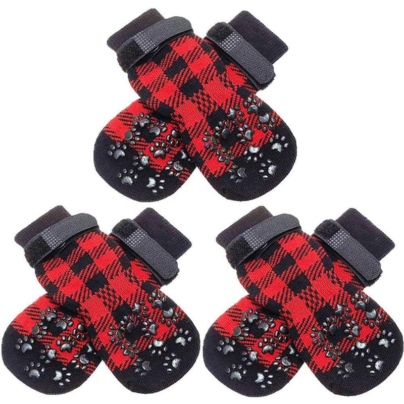 SCENEREAL Dog Socks Anti Slip with Straps Traction Control 3 Pairs Set - Plaid Paw Protector for Floor Indoor, Non-Skid Design for Small Medium Dogs Cats Puppy Red/Black - PawsPlanet Australia