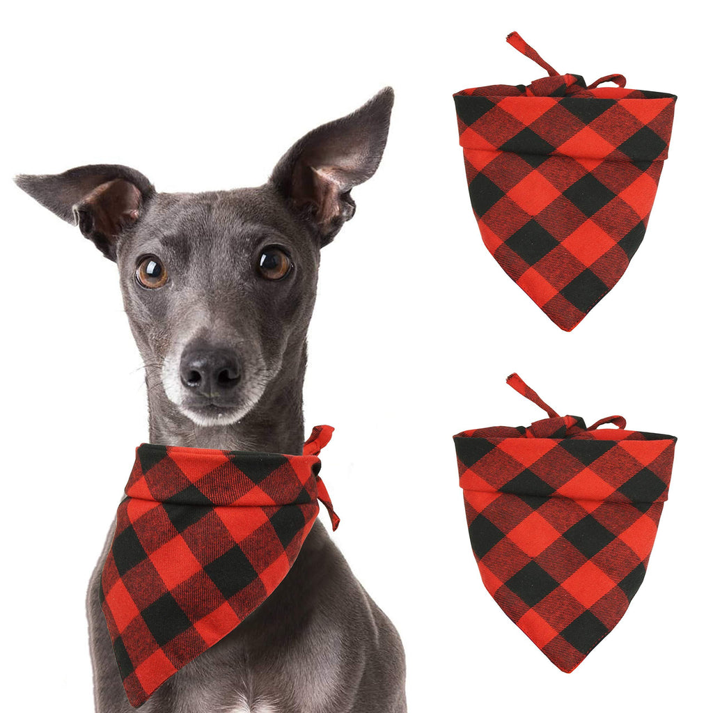 [Australia] - Pohshido 2 Pack Dog Cat Buffalo Plaid Bandanas Checkered Red Black Flannel Triangle Bibs Accessories for Small Medium Large Dogs Cats Puppies Pets 