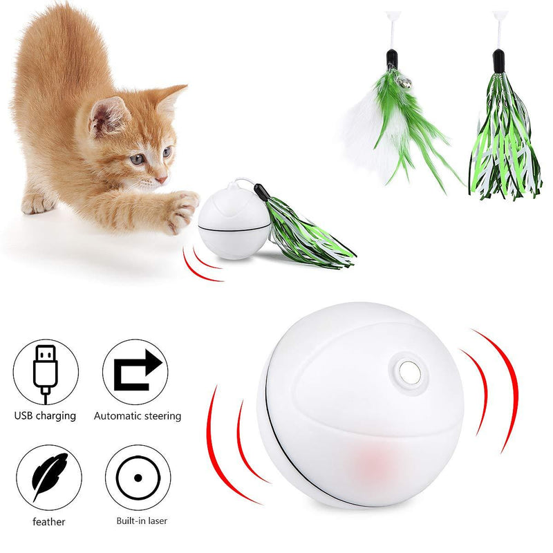 [Australia] - Smart Interactive Cat Toy Ball- 360 Degree Self Rotating, USB Rechargeable Pet Toy, Build-in Spinning Led Light (Feather, Flashing Strip) 