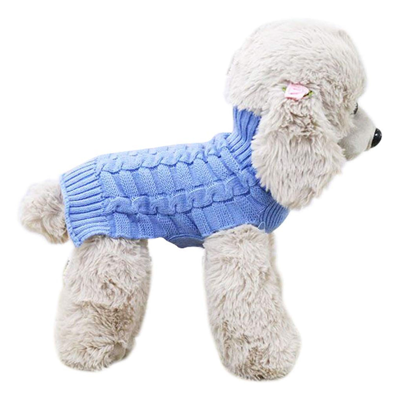 [Australia] - Delifur Dog Twisted Sweater Warm Turtleneck Cable Knit Pet Sweater Classic Pullover Sweatshirt Apparel for Small Dog Puppy Cats S Blue 