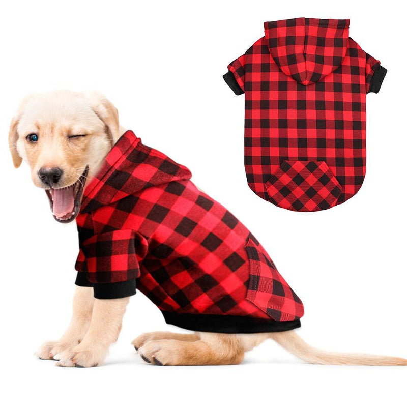 Mtliepte Red Plaid Dog Hoodie Sweater for Dogs Pet Clothes with Hat and Pocket X-Small - PawsPlanet Australia