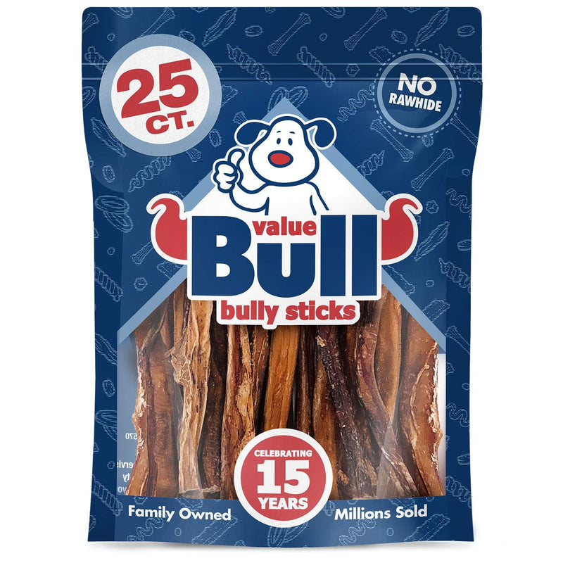 [Australia] - ValueBull Bully Sticks, Thin 5-6 Inch, Varied Shapes, 25 Count - All Natural Dog Treats, Rawhide Alternative, Angus Beef, Free Range, Grain Free, Single Ingredient, Fully Digestible, Cleans Teeth 
