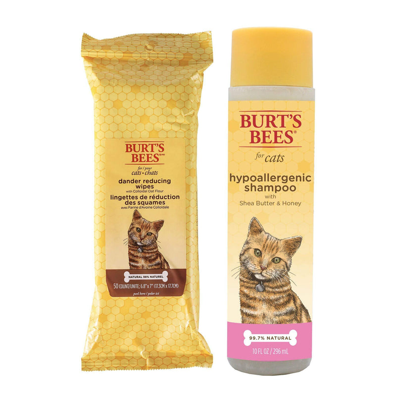 Combo Pack: Burt's Bees for Cats Hypoallergenic Shampoo with Shea Butter and Honey and Dander Reducing Grooming Wipes | Cruelty Free, Sulfate & Paraben Free, pH Balanced for Cats - Made in The USA - PawsPlanet Australia