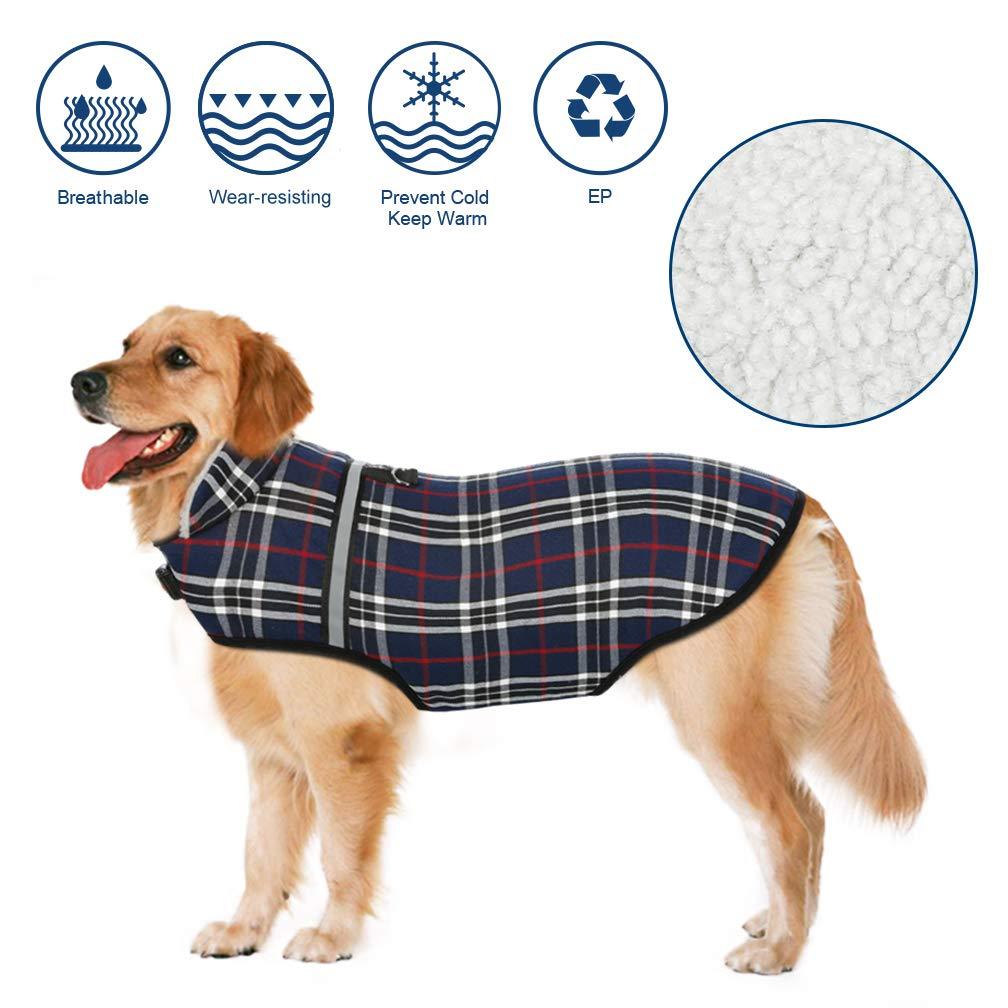 [Australia] - FairyMe Dog Jacket Cold Weather Dog Coat Sweater Adjustable Windproof Fleece Lined Vest for Small Medium Large Dogs XL Blue Plaid 