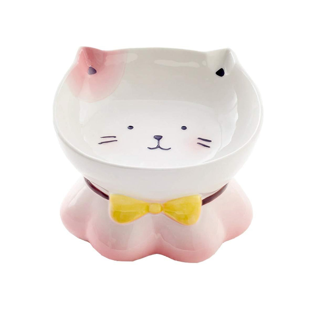 [Australia] - LORVOR Ceramic Raised Cat Bowl, Elevated Slanted Bowl with Tilt Angle Protect Cat's Spine, Stress Free, Backflow Prevention Feeder, Gift for Cat Pink Kitty 
