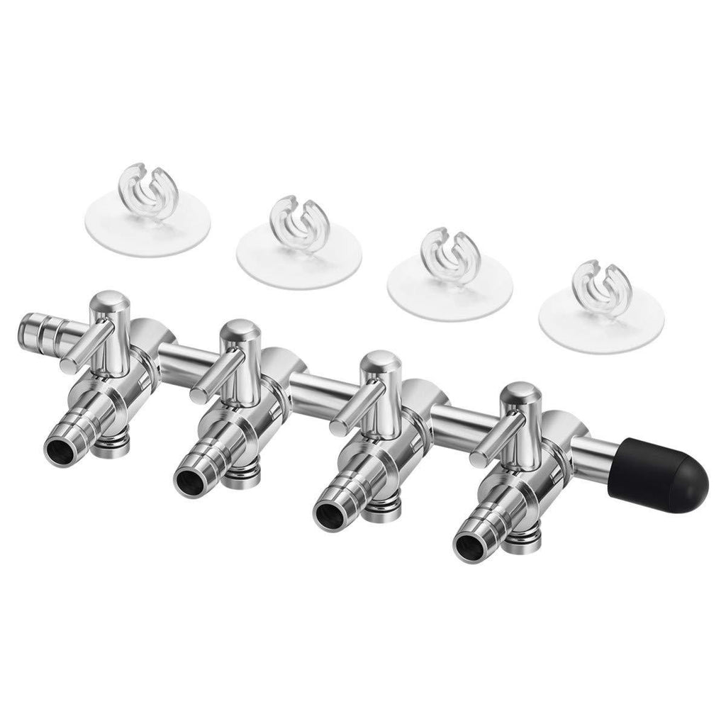 [Australia] - POPETPOP 4-Way Aquarium Air Flow Control Lever Valve Distributor Splitter Pump Accessories Set with 4 Suction Cups for Aquarium Fish Tank 