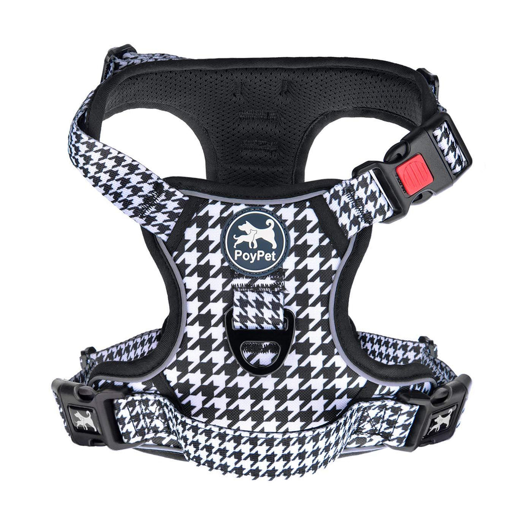 [Australia] - PoyPet No Pull Dog Harness, [Release on Neck] Reflective Adjustable No Choke Pet Vest with Front & Back 2 Leash Attachments, Soft Control Training Handle for Small Medium Large Dogs M (Neck: 14-20". Chest: 16-28") Houndstooth 