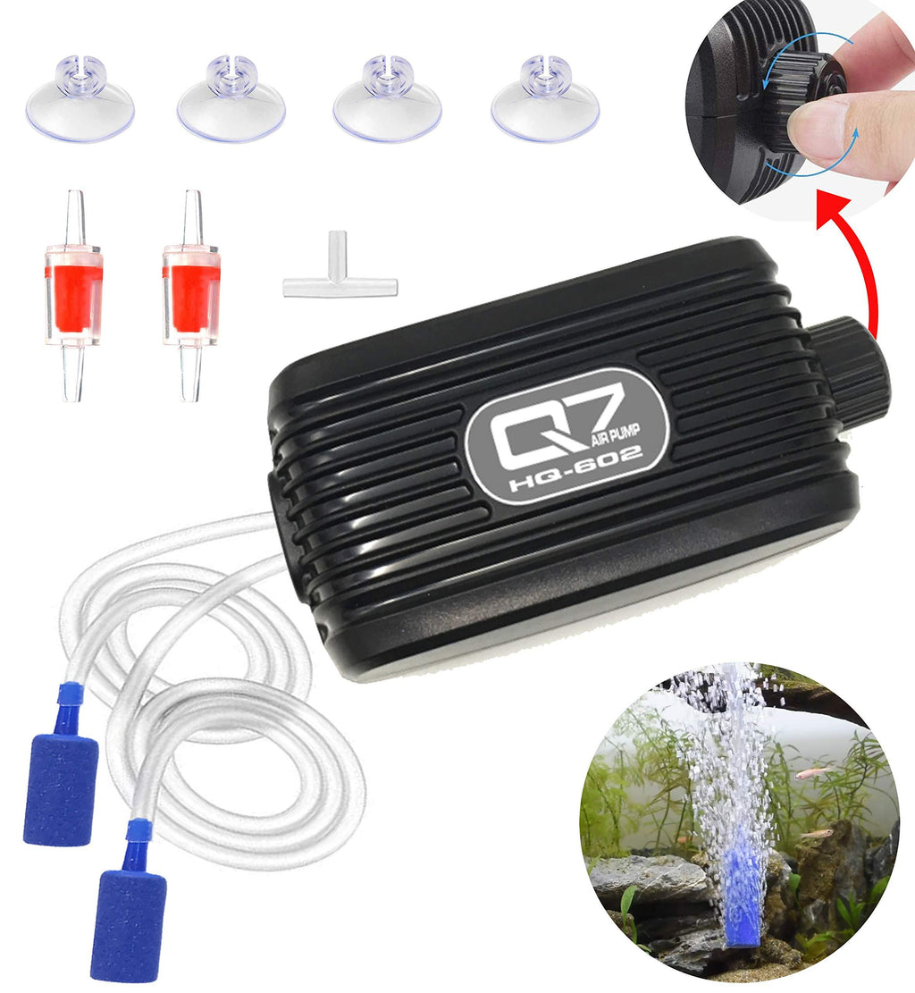 Aquarium Air Pump, Ultra Silent Fish Tank Air Pump with Dual Outlet Air Valve, Adjustable Oxygen Air Pump Fish Tank Bubbler with Accessories Check Valves Air Stones Silicone Tube up to 80 Gallon Tank - PawsPlanet Australia